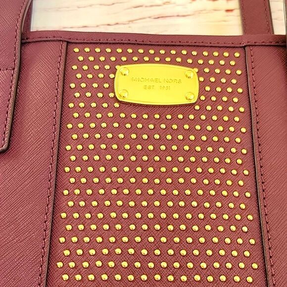 MICHAEL Michael Kors Burgundy Saffiano Leather Medium Sized Studded Tote - Picture 5 of 10